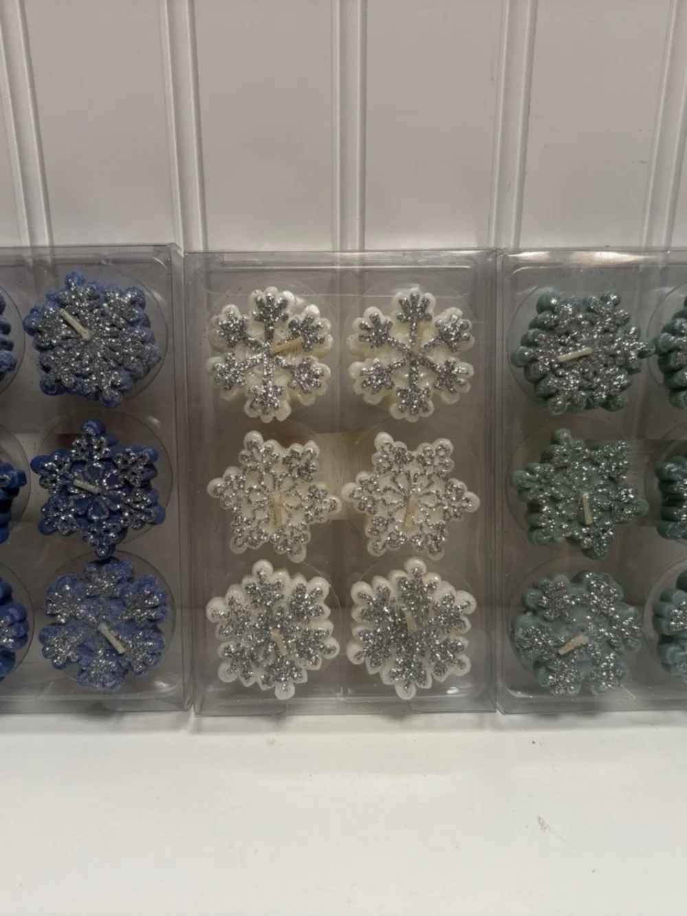 Vintage Y2K Set Santa's Workbench 18 Floating Candles Blue Green Snowflake New